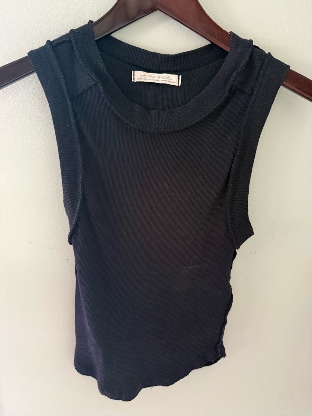 We The Free Black Ribbed Tank with Raw Edge Detailing